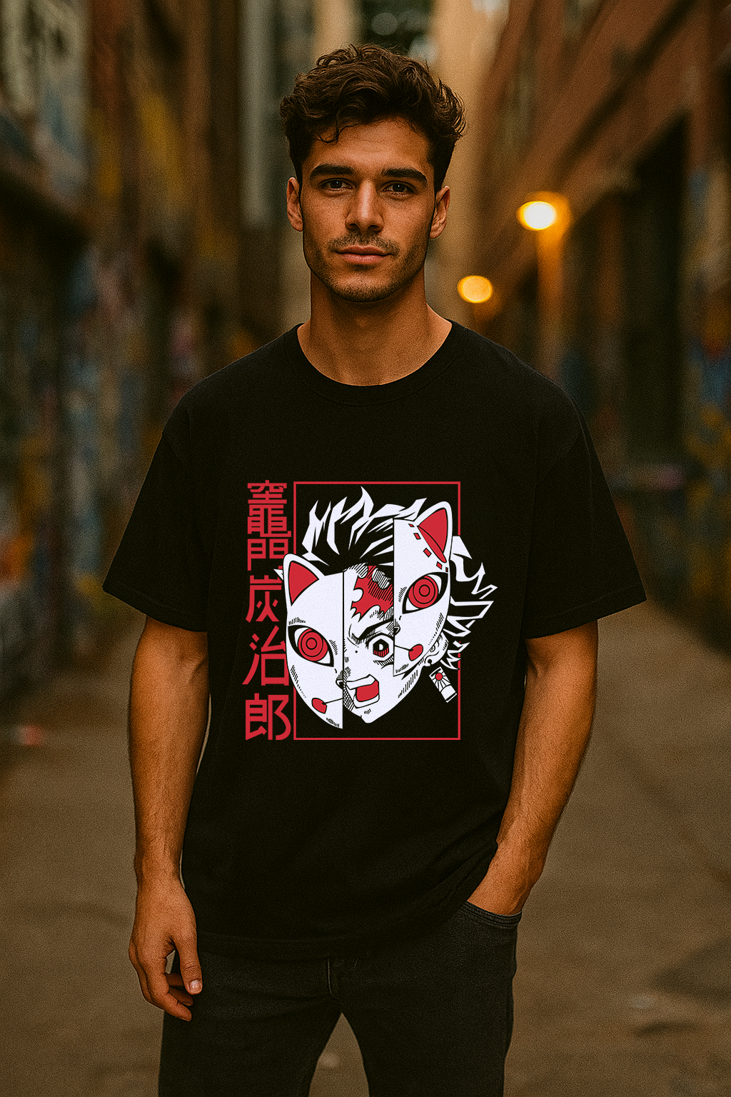 Tanjiro Masked Rage Oversized Anime T-Shirt – Unleash the Slayer Spirit